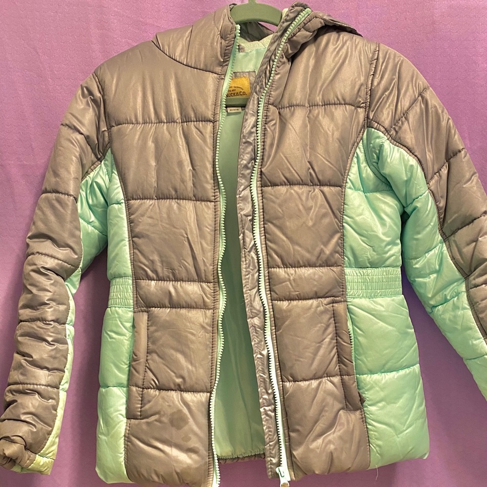 Grey and Teal Puffer Jacket